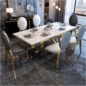 Bộ bàn ăn 6 ghế đá cẩm thạch Luxury nhập khẩu BGD302